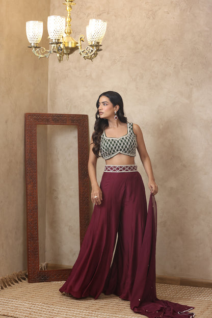 AASMIN EMBROIDERED MAROON SHARARA SET