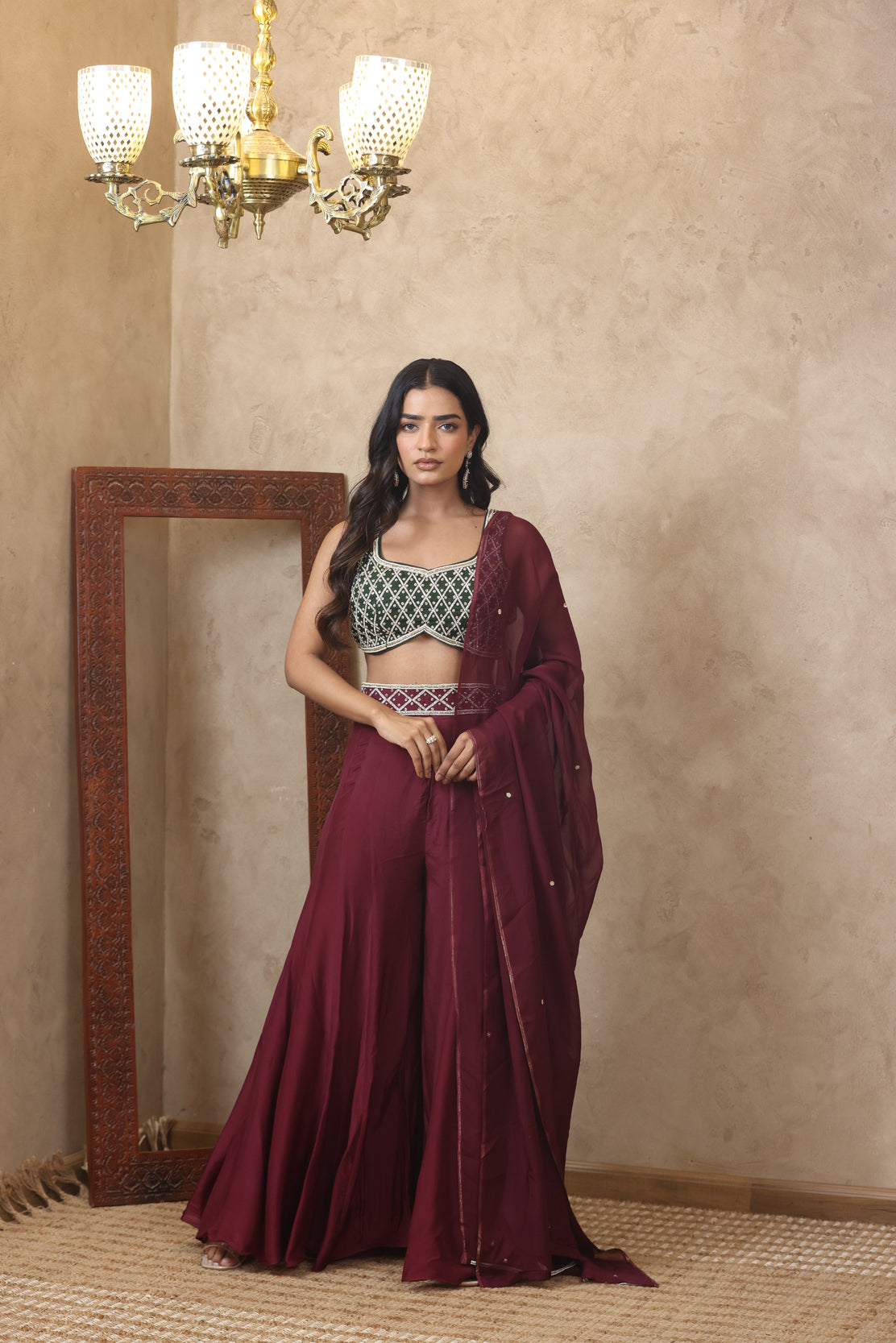 AASMIN EMBROIDERED MAROON SHARARA SET