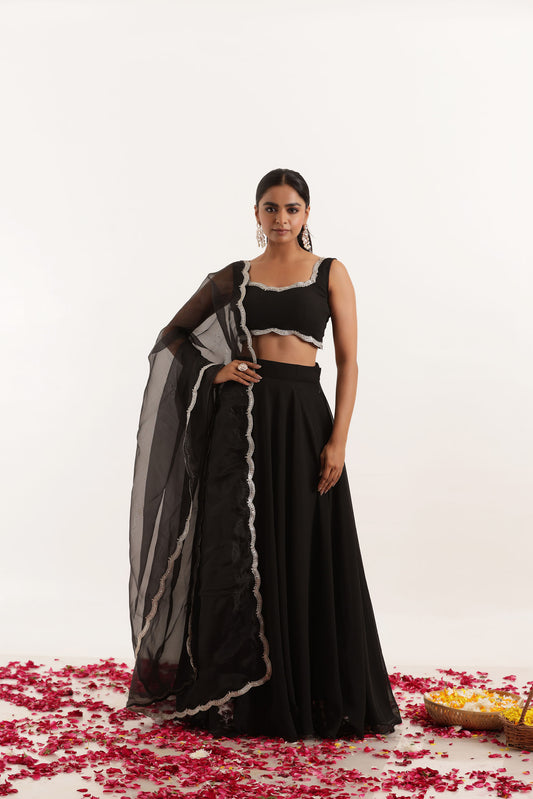 LEELA BLACK DETAILED LEHENGA SET