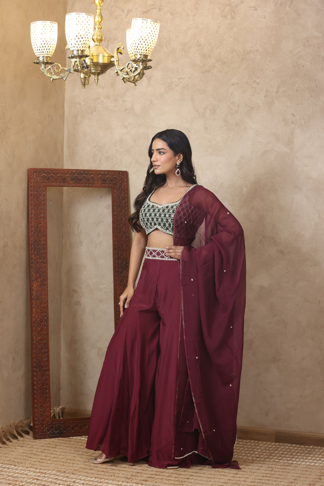 AASMIN EMBROIDERED MAROON SHARARA SET