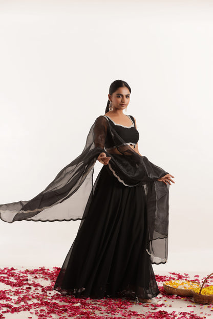 LEELA BLACK DETAILED LEHENGA SET