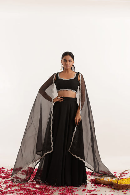 LEELA BLACK DETAILED LEHENGA SET