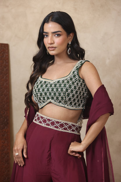 AASMIN EMBROIDERED MAROON SHARARA SET