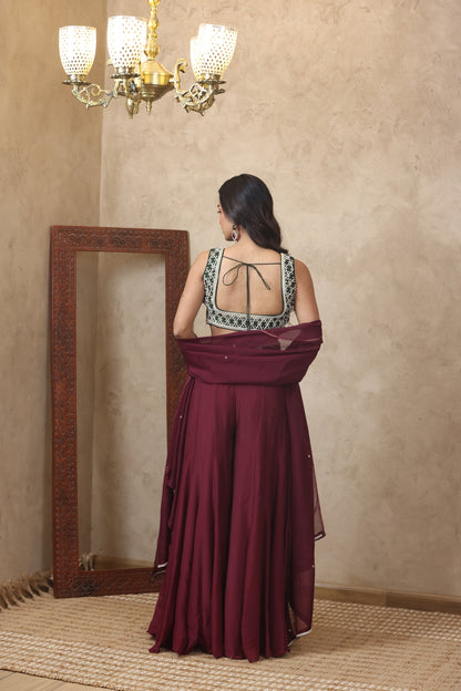 AASMIN EMBROIDERED MAROON SHARARA SET