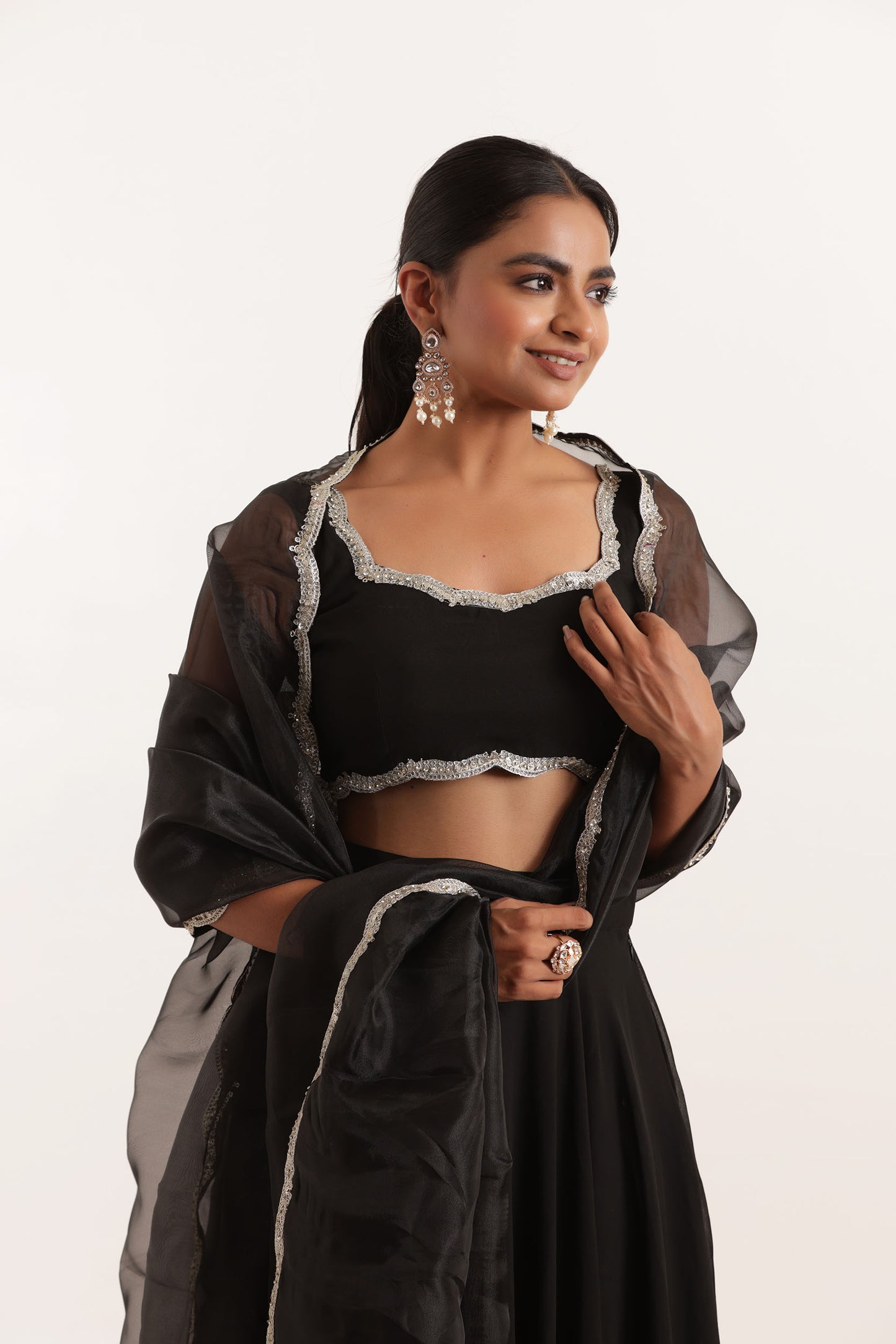 LEELA BLACK DETAILED LEHENGA SET