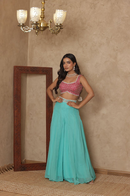 NAGMA EMBROIDERED PINK SHARARA SET