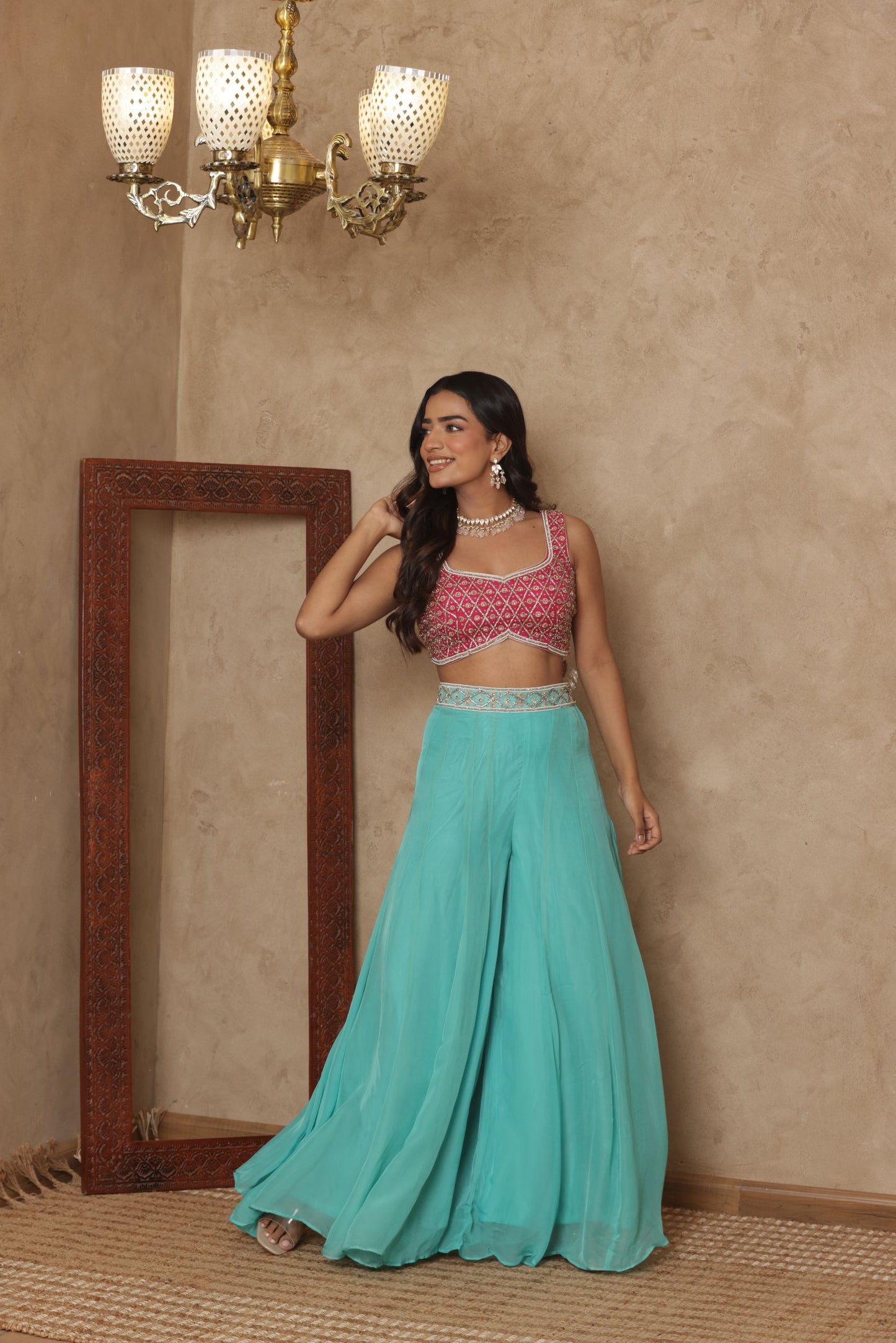 NAGMA EMBROIDERED PINK SHARARA SET