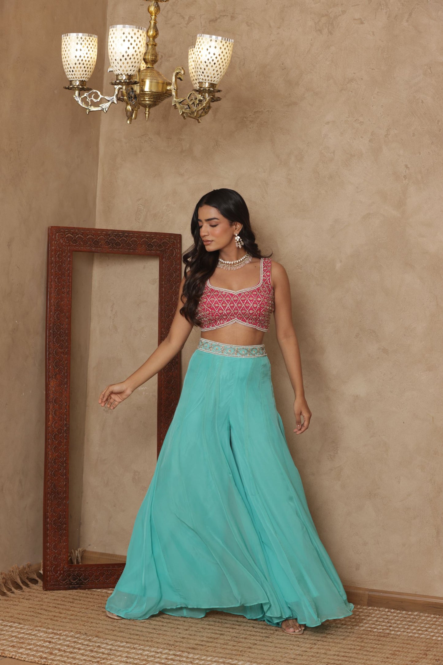 NAGMA EMBROIDERED PINK SHARARA SET