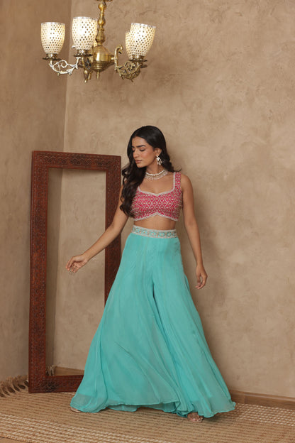 NAGMA EMBROIDERED PINK SHARARA SET