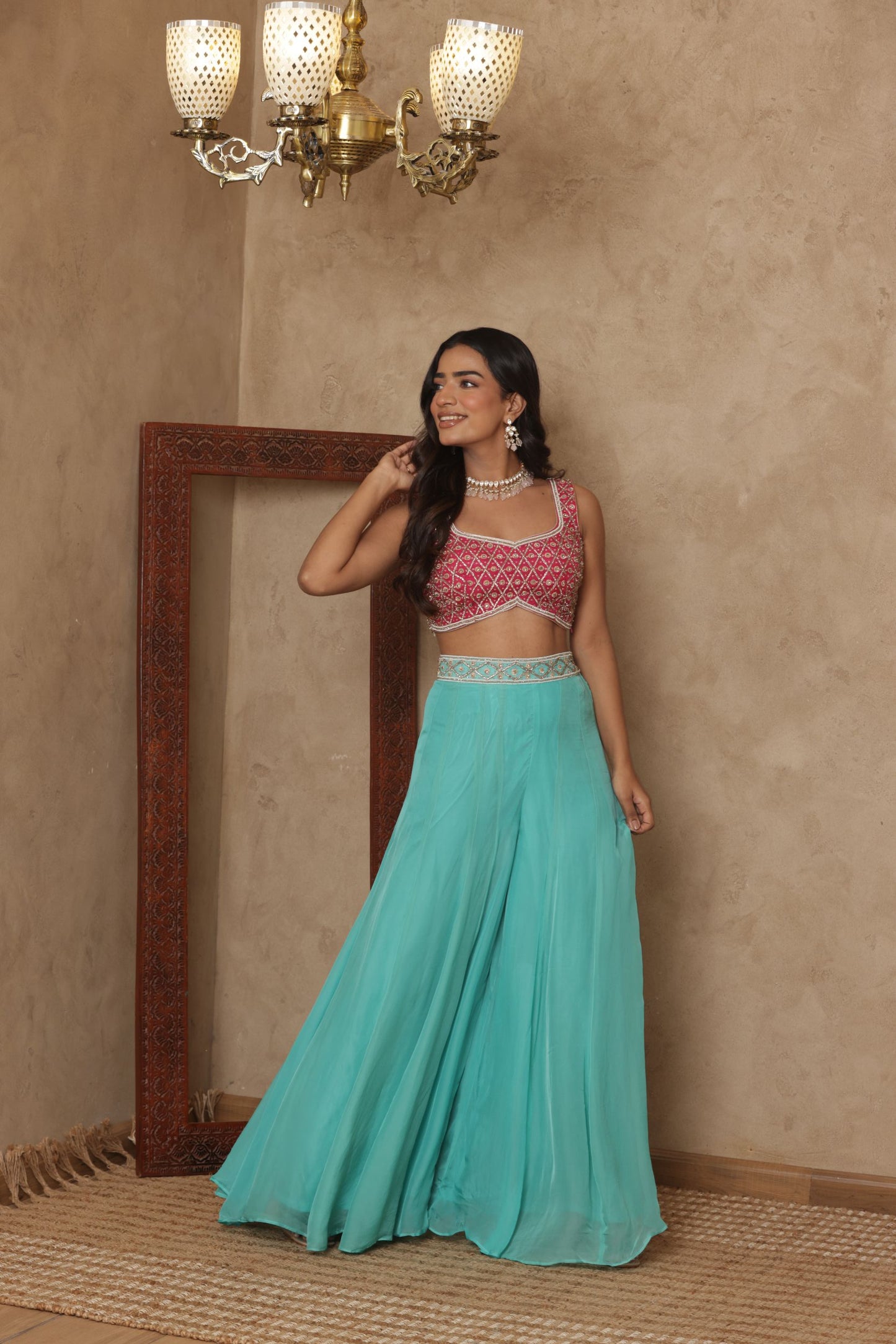 NAGMA EMBROIDERED PINK SHARARA SET