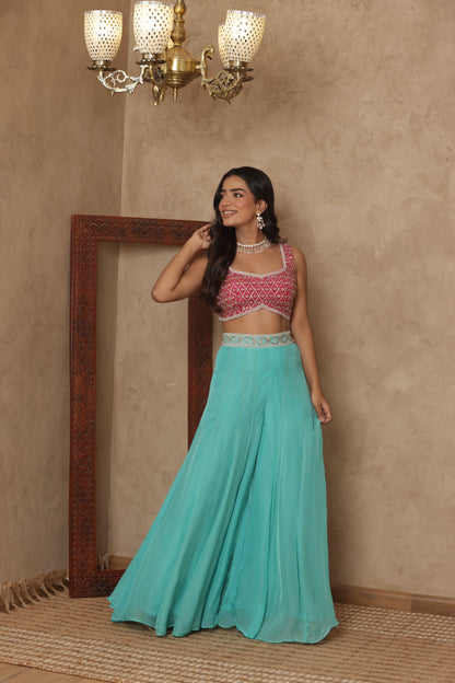 NAGMA EMBROIDERED PINK SHARARA SET