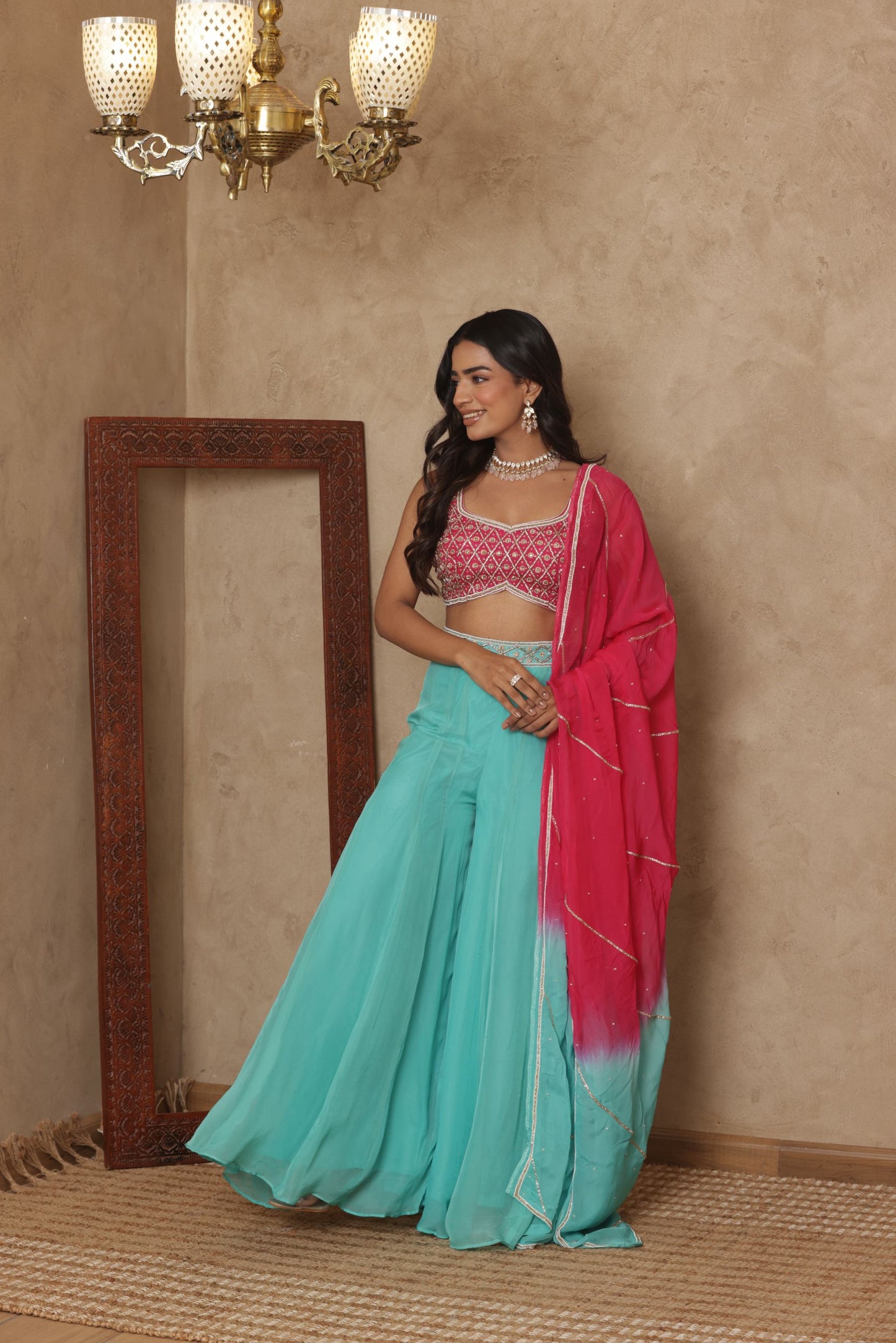 NAGMA EMBROIDERED PINK SHARARA SET