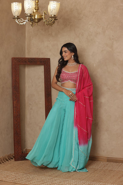 NAGMA EMBROIDERED PINK SHARARA SET