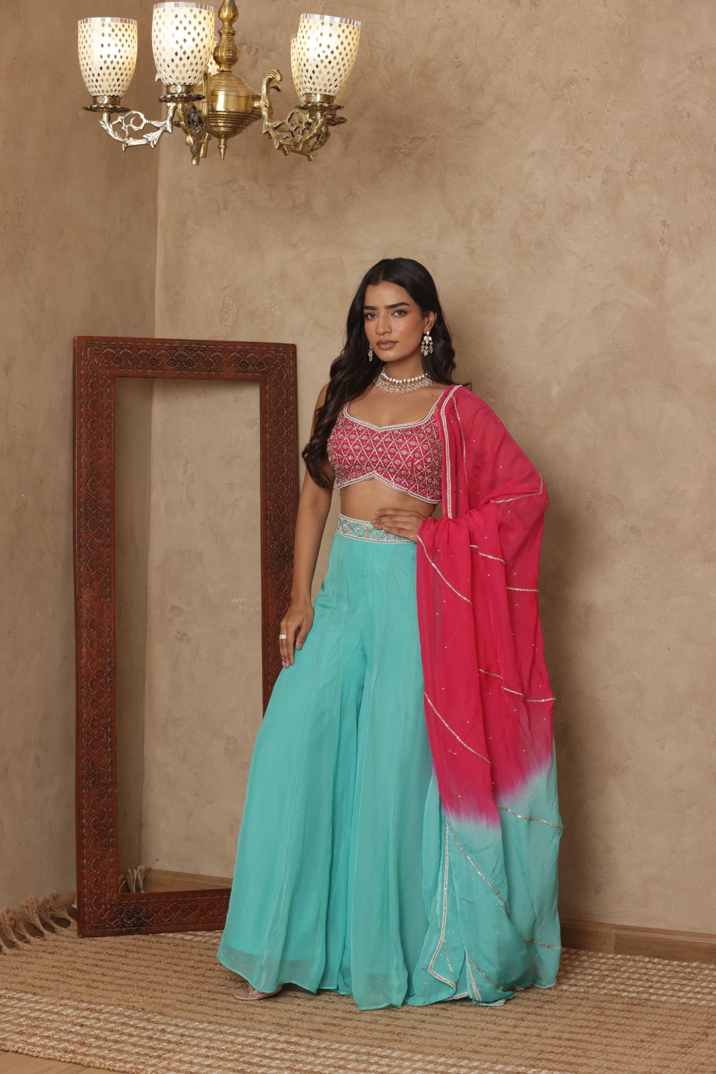 NAGMA EMBROIDERED PINK SHARARA SET