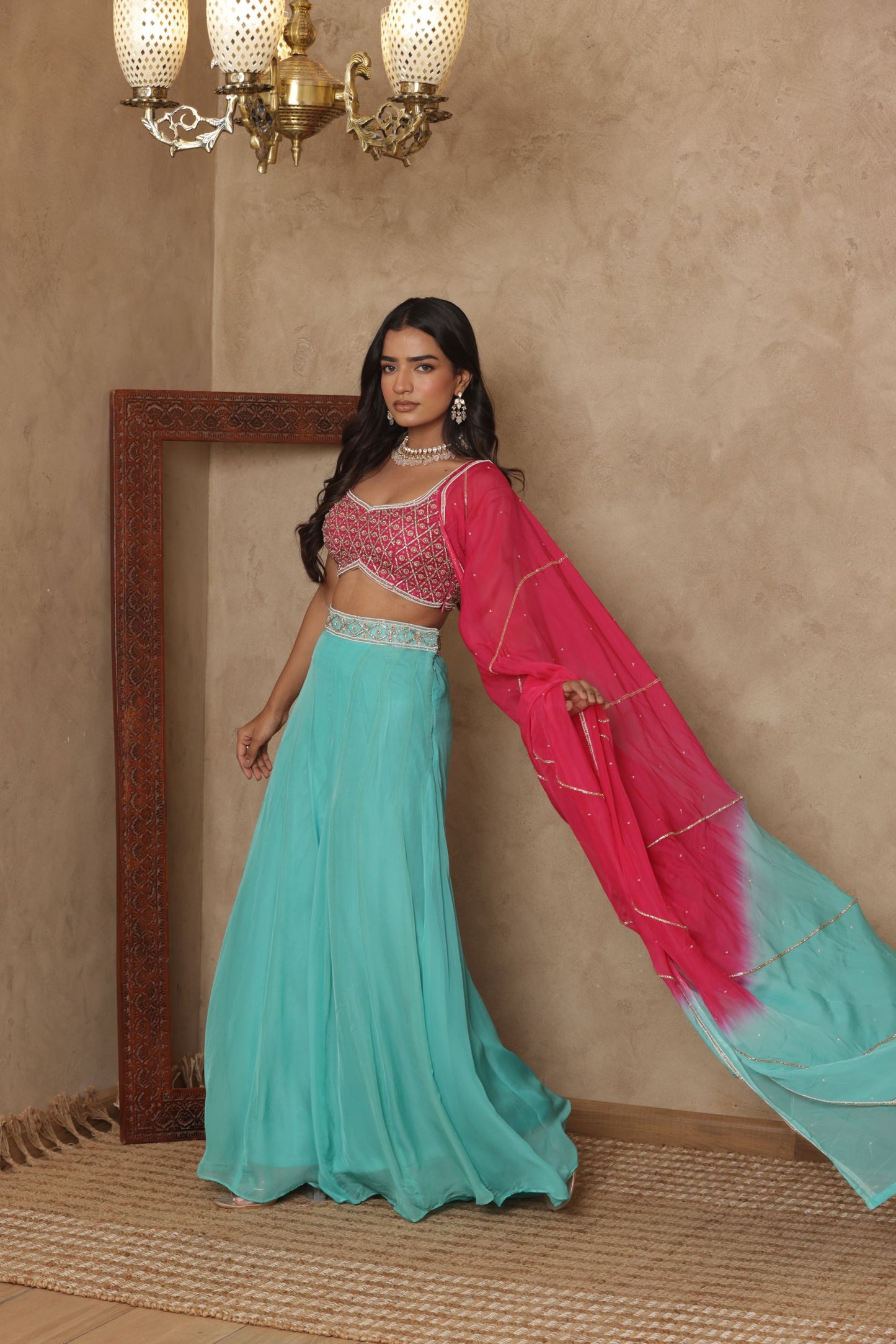 NAGMA EMBROIDERED PINK SHARARA SET