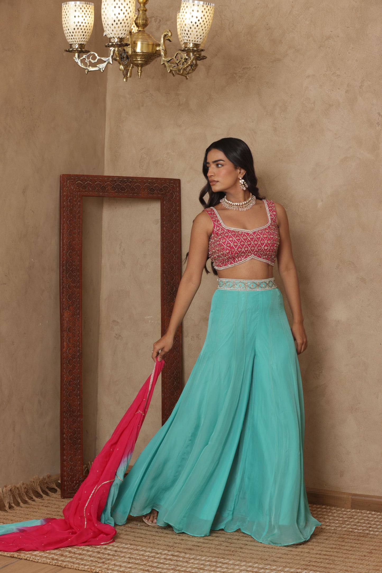 NAGMA EMBROIDERED PINK SHARARA SET