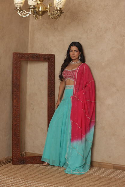 NAGMA EMBROIDERED PINK SHARARA SET