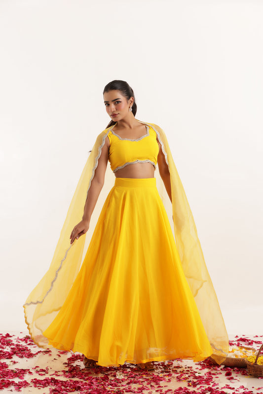 KAVYA YELLOW DETAILED LEHENGA SET