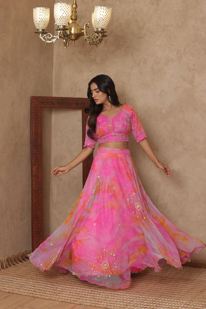 INIRA PINK DETAILED LEHENGA SET