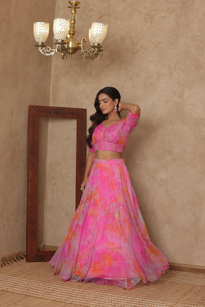 INIRA PINK DETAILED LEHENGA SET