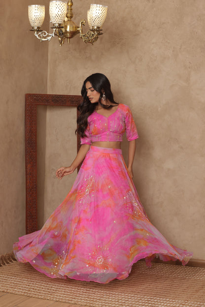 INIRA PINK DETAILED LEHENGA SET