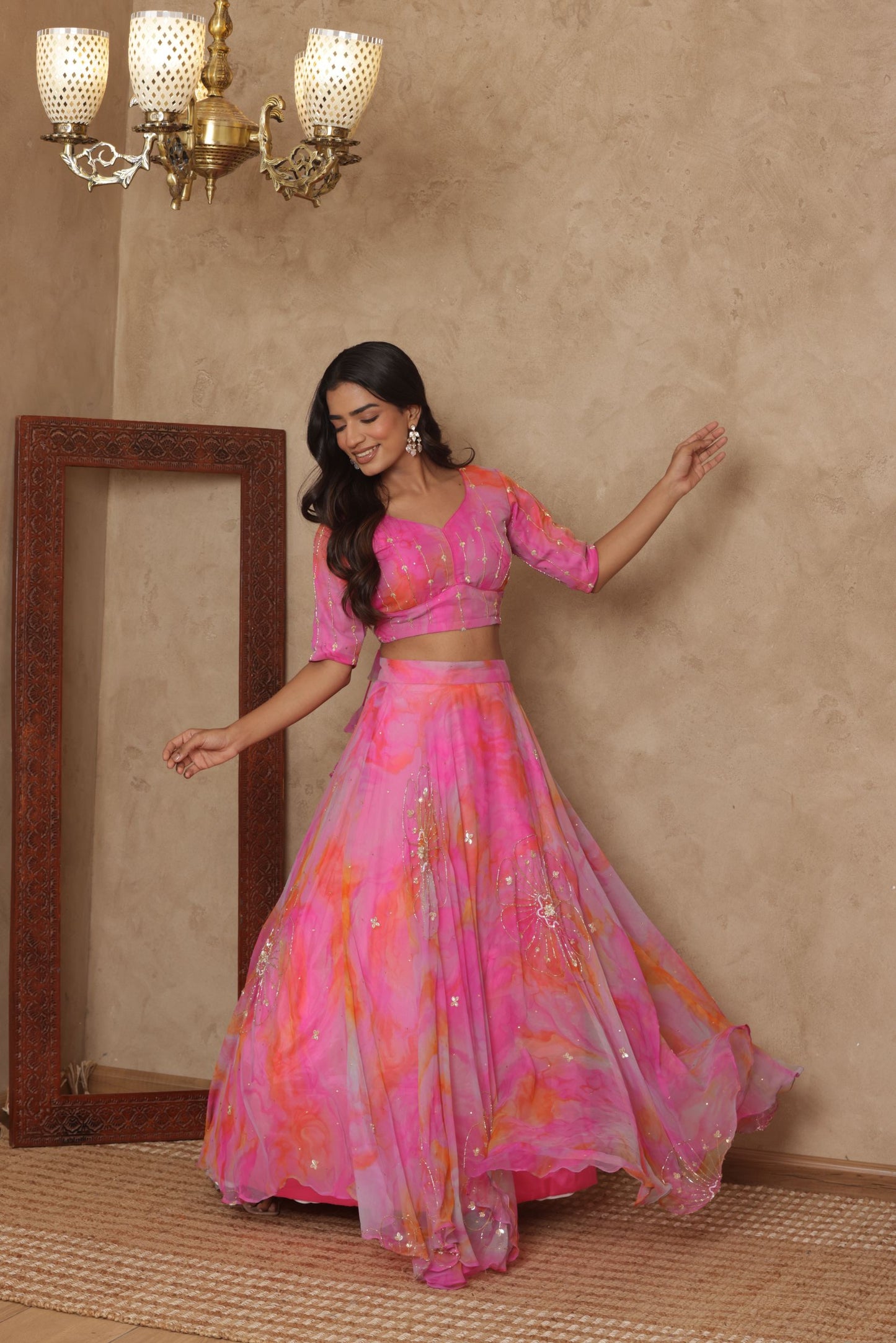 INIRA PINK DETAILED LEHENGA SET
