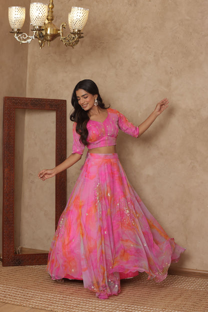 INIRA PINK DETAILED LEHENGA SET