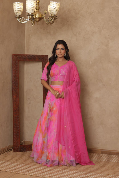 INIRA PINK DETAILED LEHENGA SET