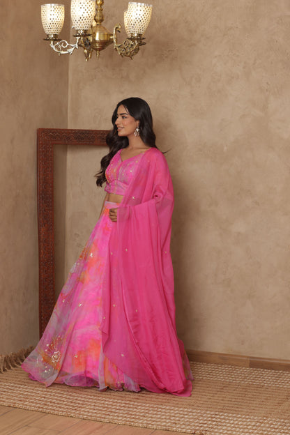 INIRA PINK DETAILED LEHENGA SET