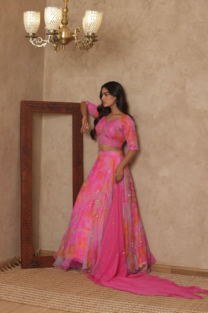 INIRA PINK DETAILED LEHENGA SET