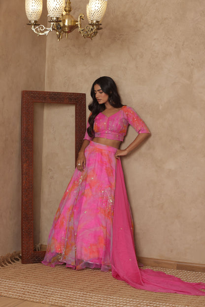 INIRA PINK DETAILED LEHENGA SET