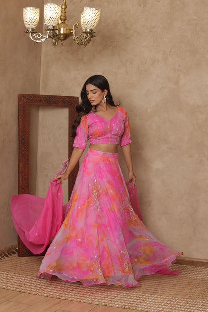 INIRA PINK DETAILED LEHENGA SET