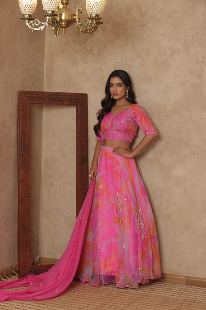 INIRA PINK DETAILED LEHENGA SET