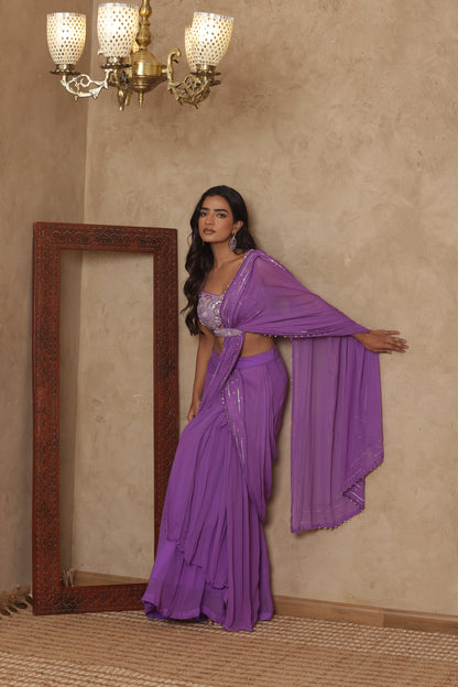 EKNOOR LAVENDAR EMBROIDERED PRE-DRAPED SAREE