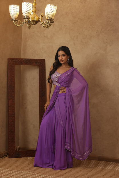 EKNOOR LAVENDAR EMBROIDERED PRE-DRAPED SAREE