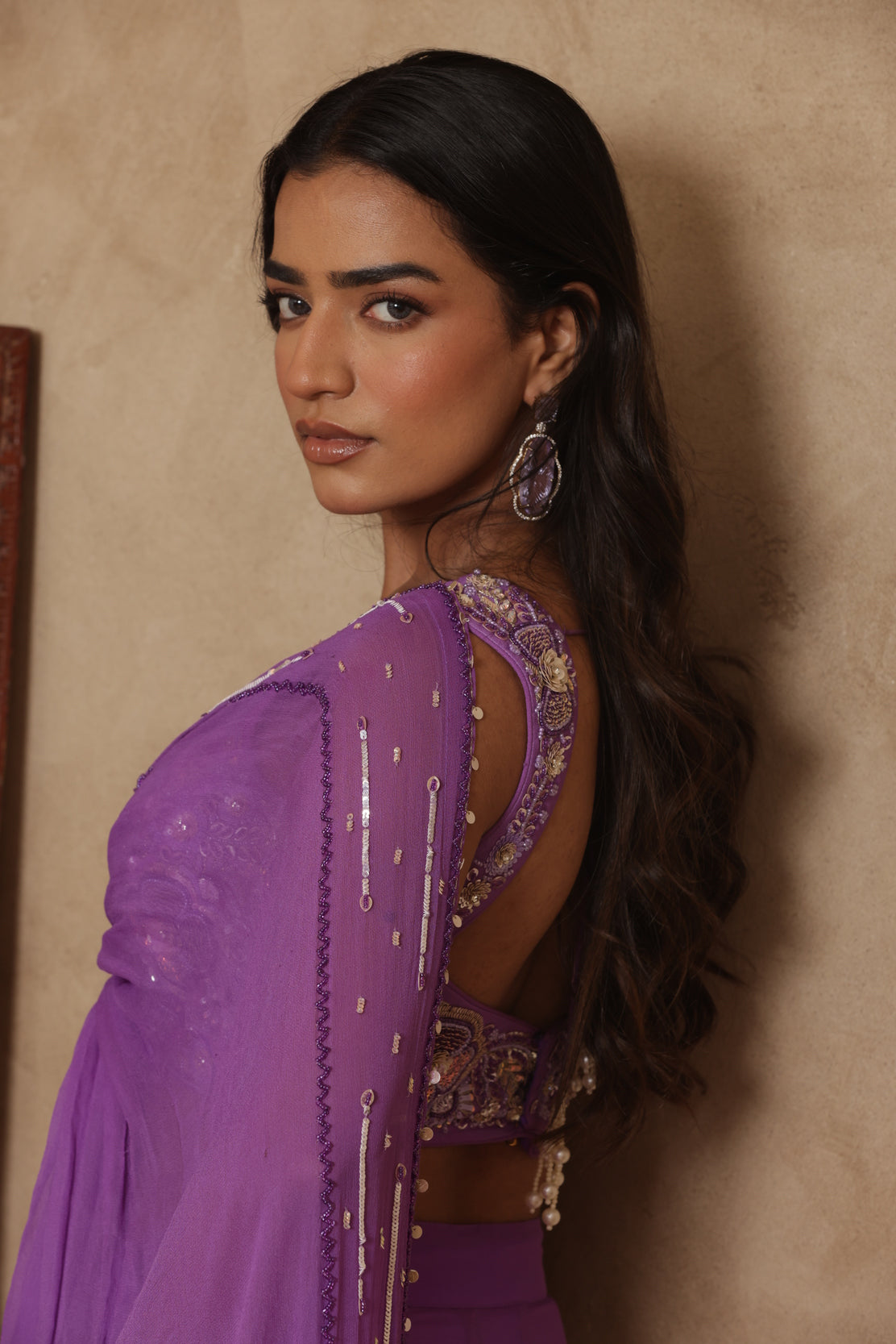 EKNOOR LAVENDAR EMBROIDERED PRE-DRAPED SAREE