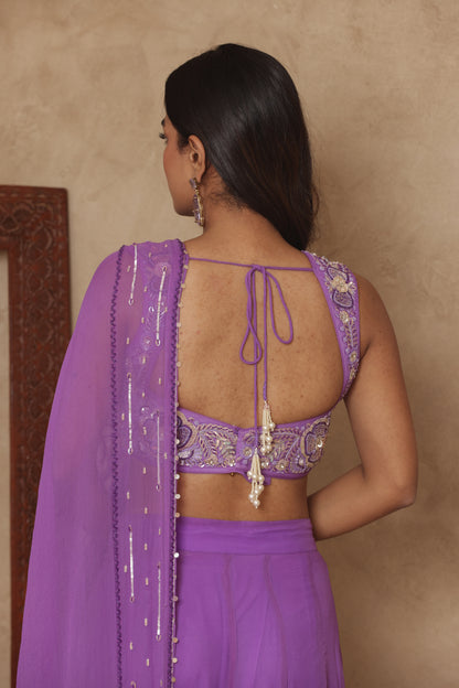 EKNOOR LAVENDAR EMBROIDERED PRE-DRAPED SAREE
