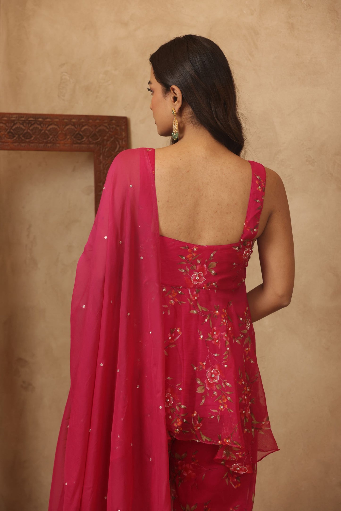 RAAJVI PINK FLORAL EMBROIDERED KURTI SHARARA SET