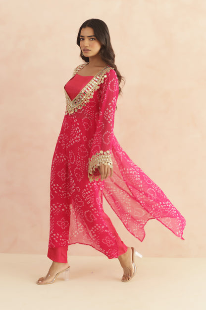 QIRAT PURPLE BANDHEJ MIRROR WORK FUSION SET