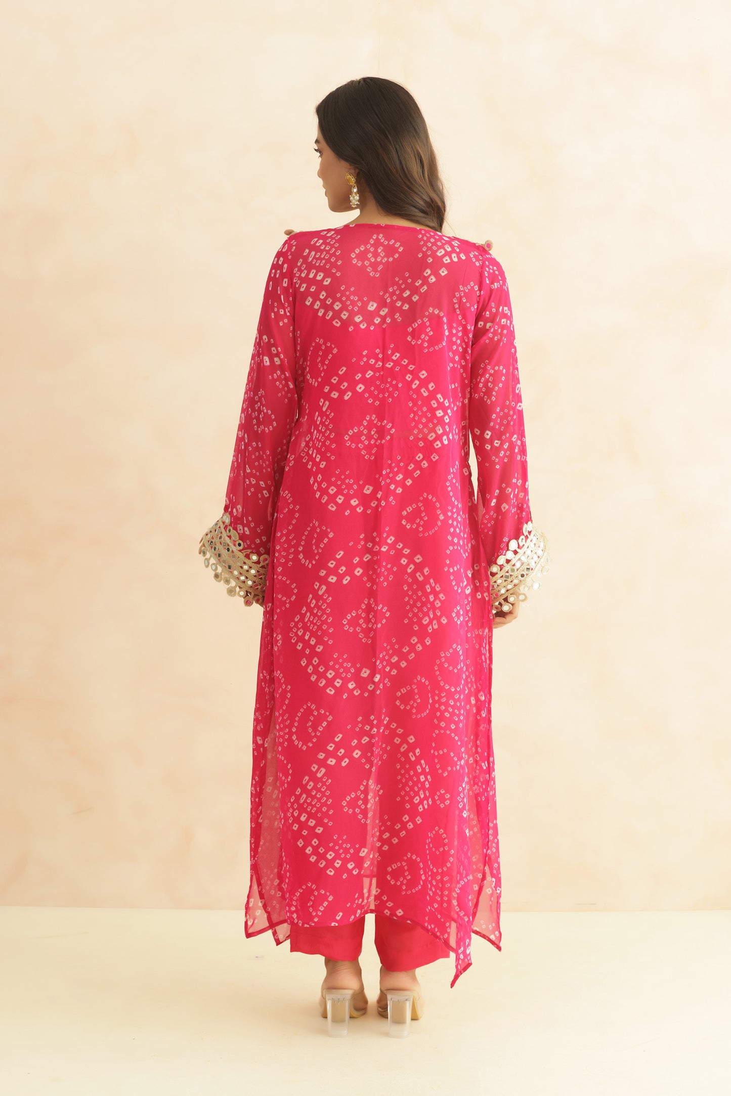 QIRAT PURPLE BANDHEJ MIRROR WORK FUSION SET
