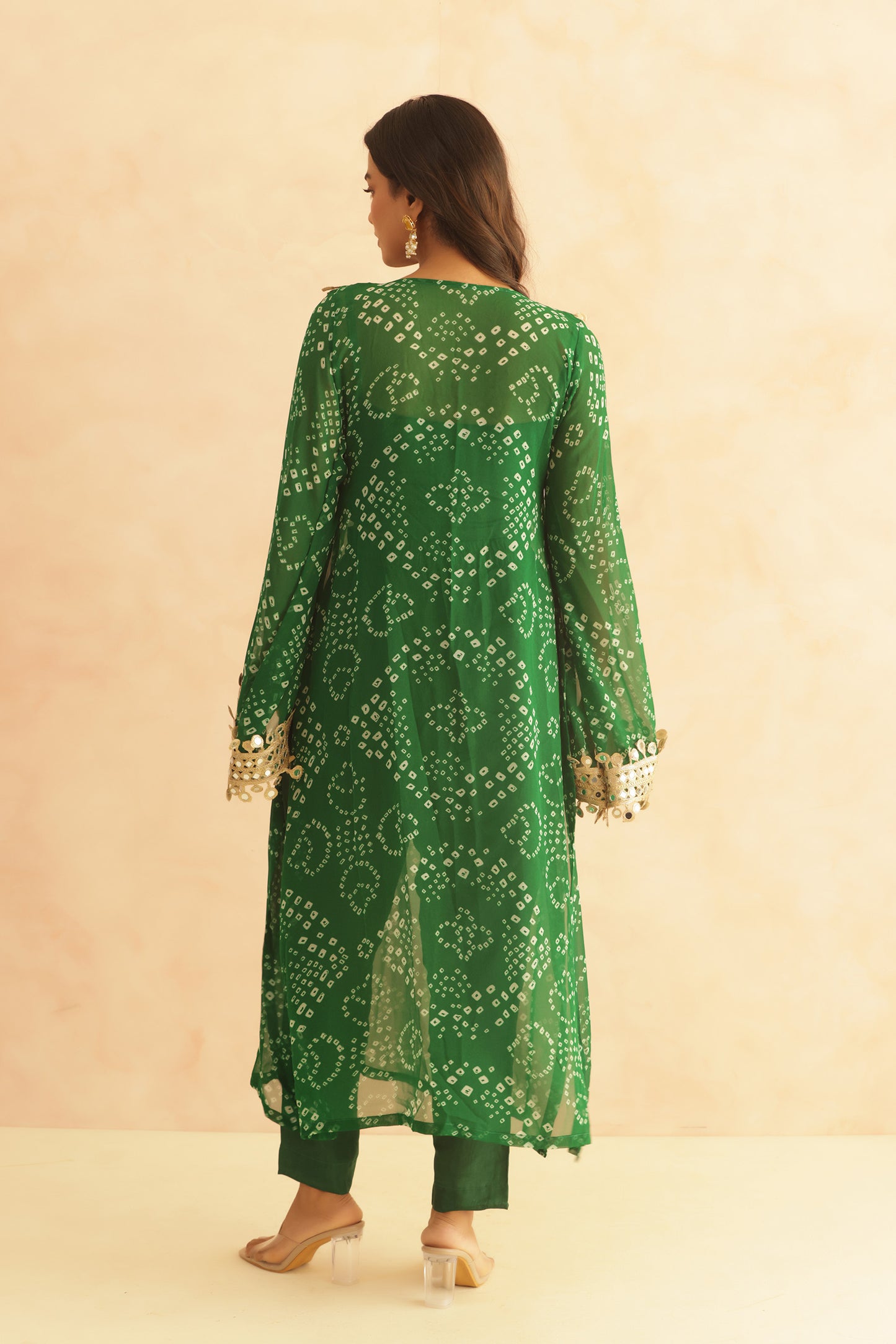 QIRAT PURPLE BANDHEJ MIRROR WORK FUSION SET