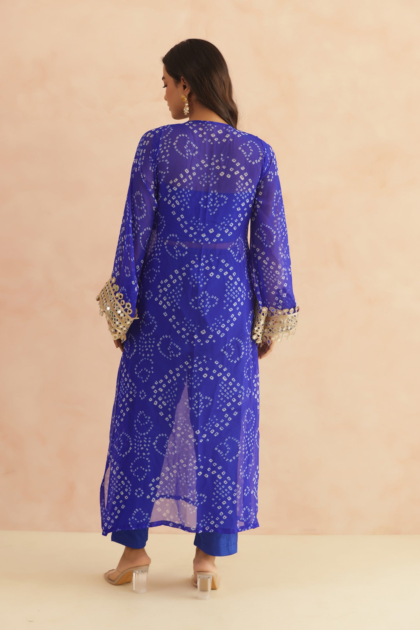 QIRAT PURPLE BANDHEJ MIRROR WORK FUSION SET