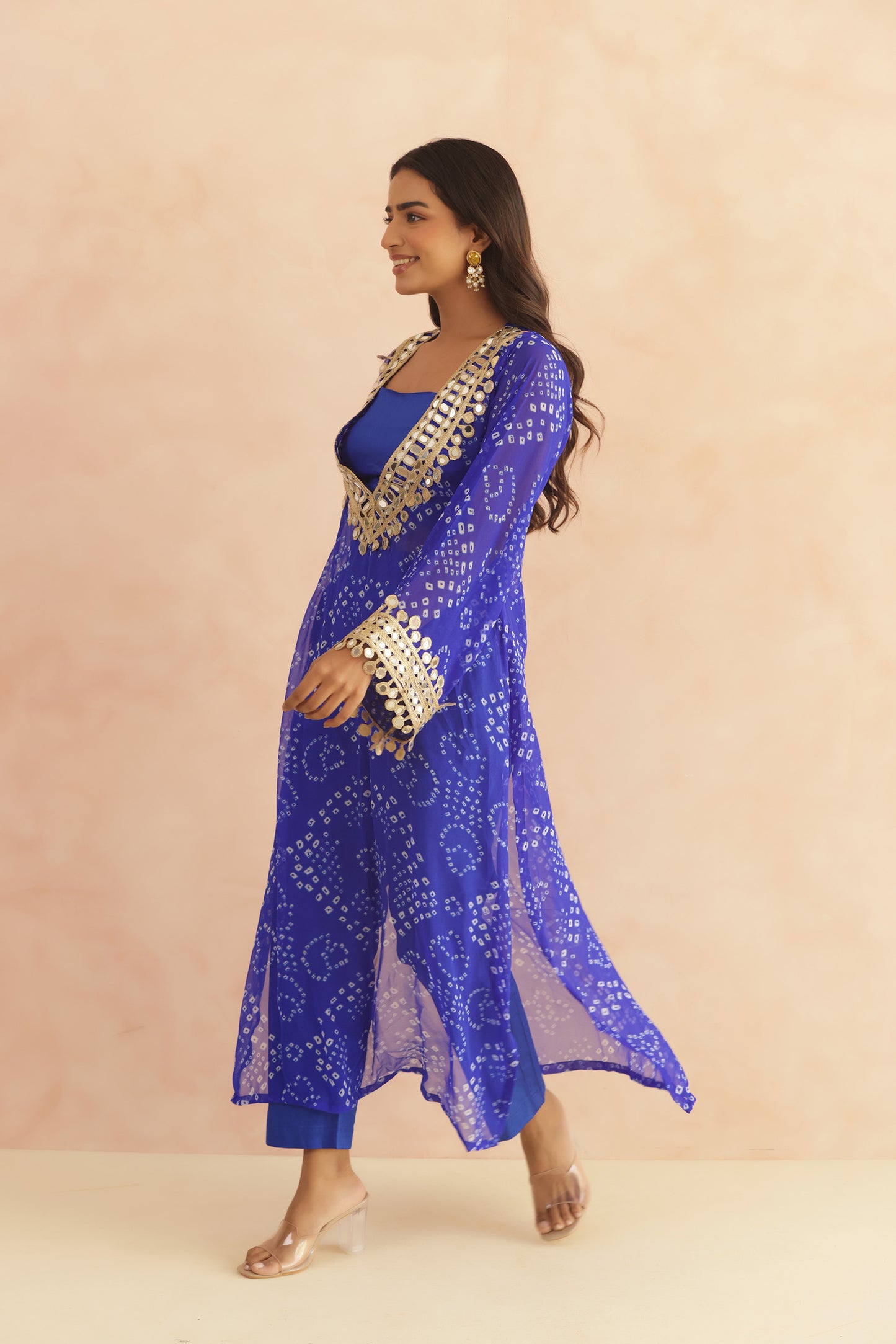 QIRAT PURPLE BANDHEJ MIRROR WORK FUSION SET