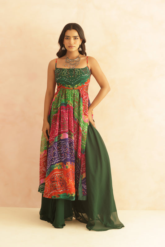 DEVIKA MULTICOLORED BANDHANI KURTA SET