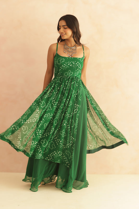 MIHIRA GREEN BANDHANI KURTA SET