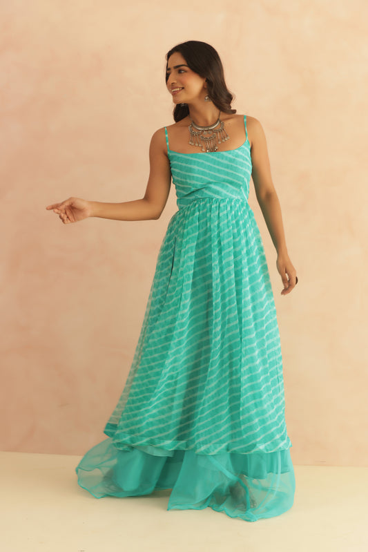TWISHA TURQUOISE LEHERIYA KURTA SET