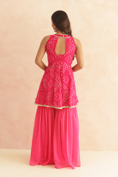 KRISHA BLUE BANDHEJ SHARARA COORD SET