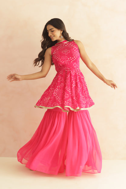 KRISHA BLUE BANDHEJ SHARARA COORD SET
