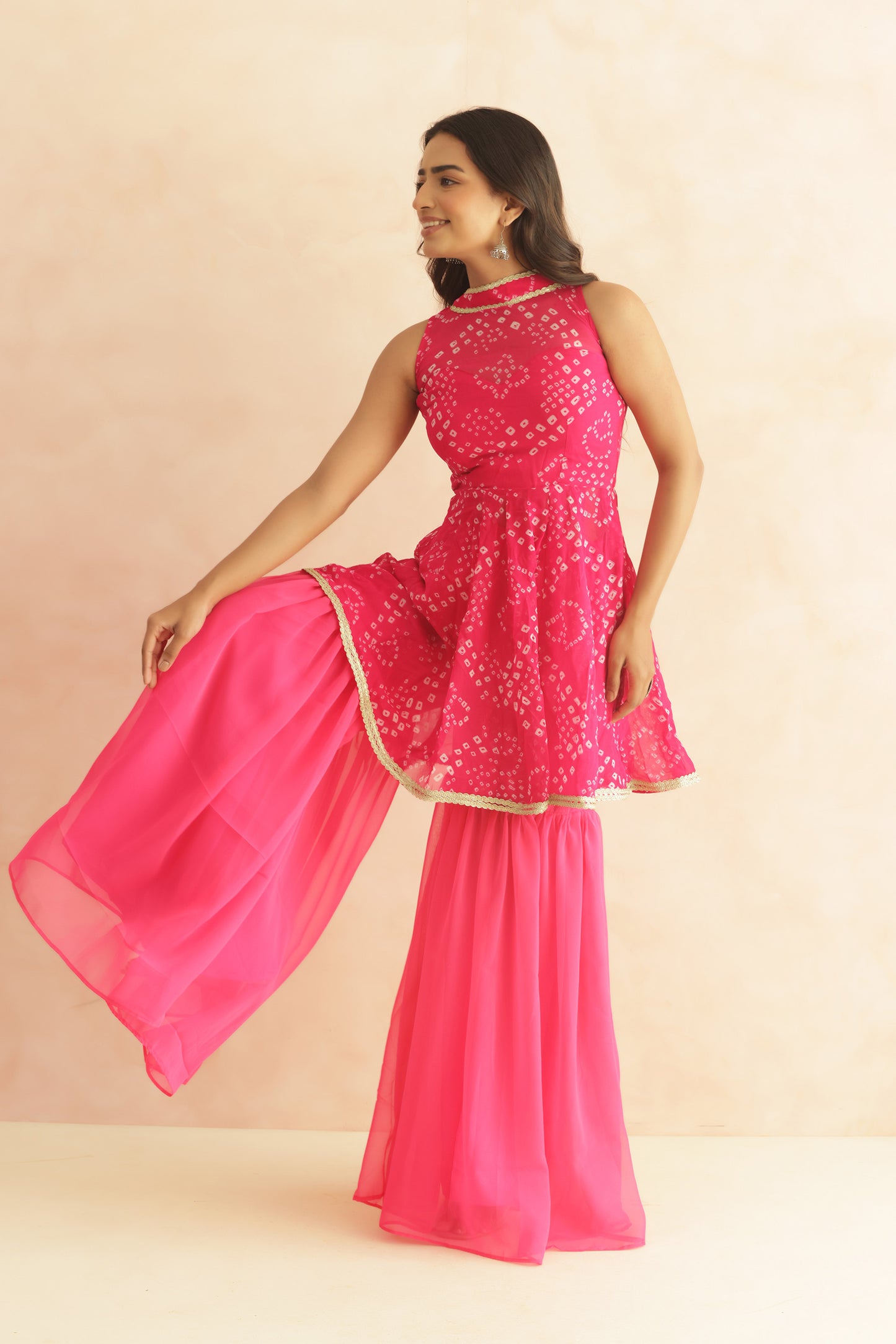 KRISHA BLUE BANDHEJ SHARARA COORD SET
