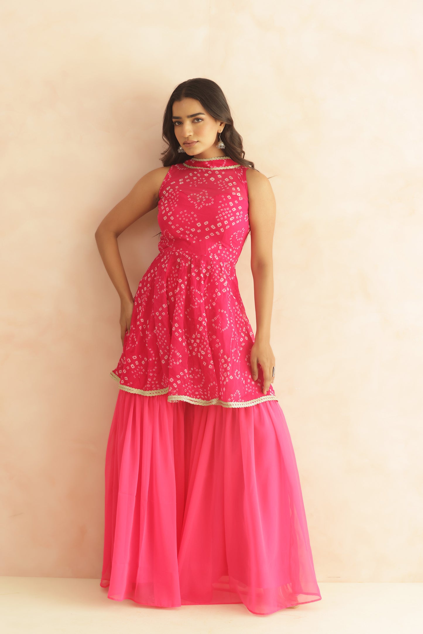 KRISHA BLUE BANDHEJ SHARARA COORD SET